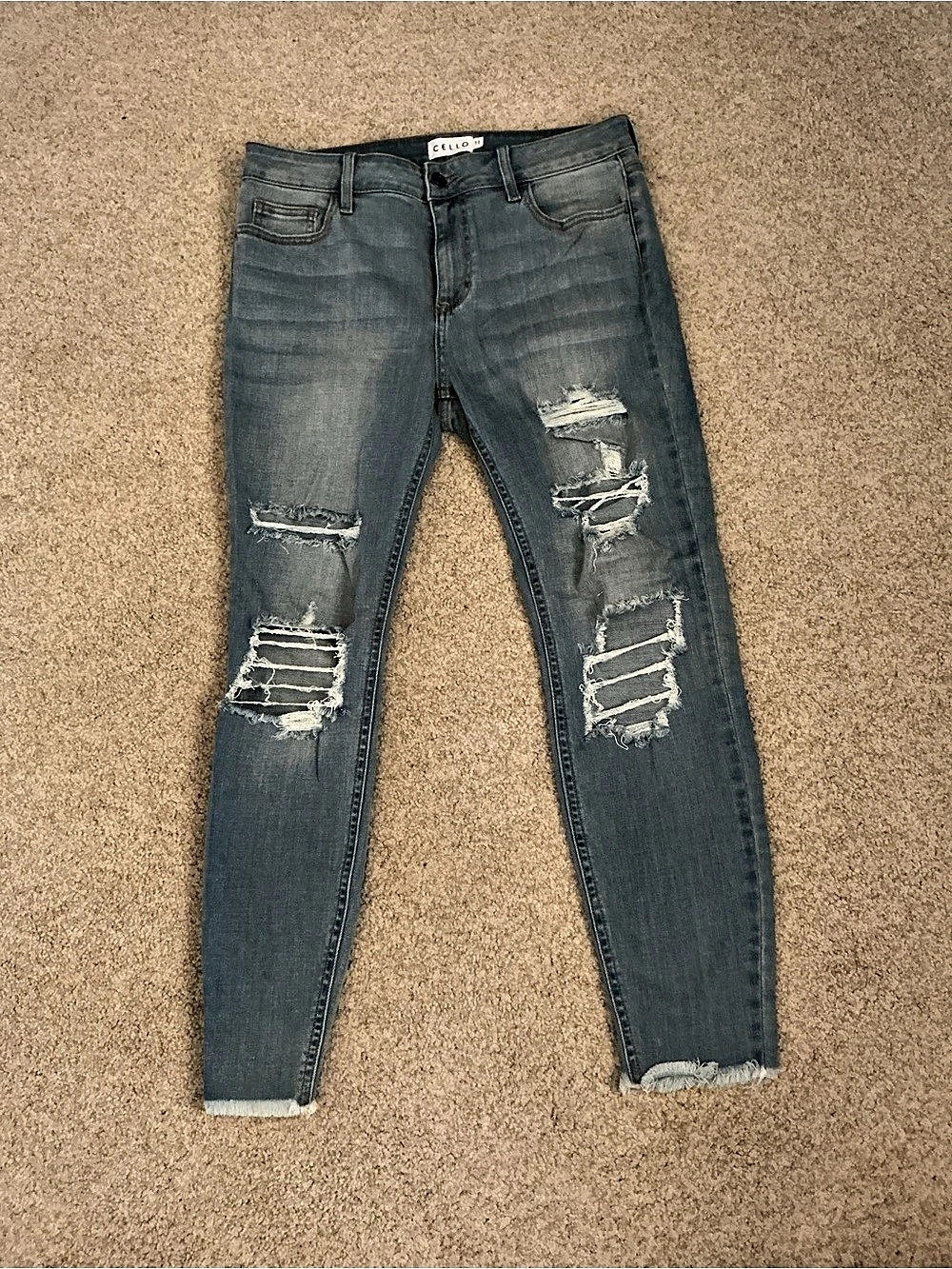 Cello Light Blue Distressed Raw Hem Skinny Jeans Distressed Size 11